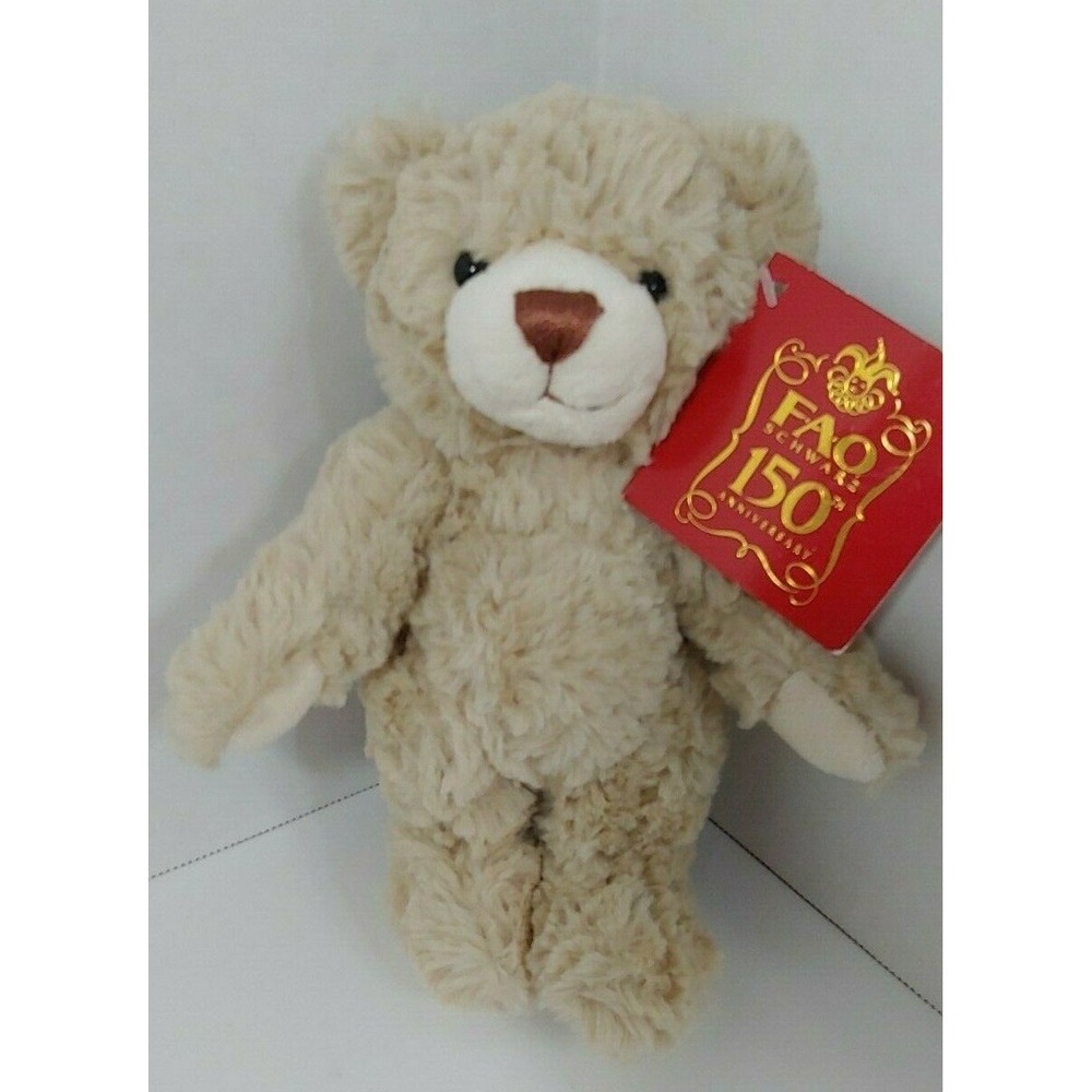 FAO Schwarz tan plush teddy bear 8" Toys R Us metal button 2012 w/ tag 150 years